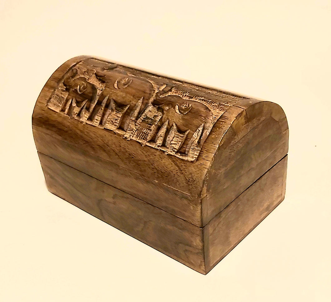 Wooden Box With Elephants Medium Size 19x11x11cm Mango Wood Gift  Box Jewellery Box Personal Treasure wooden Box or Storage Box Dome Shape