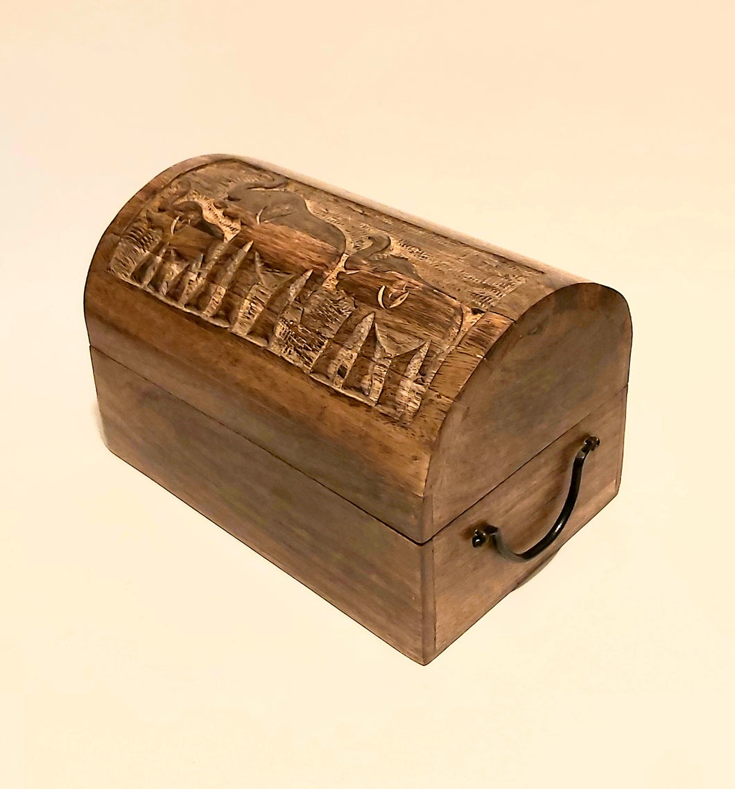 Wooden Box With Elephants Large Mango Wood Gift  Box Jewellery Box Personal Treasure wooden Box or Storage Box Dom Shape