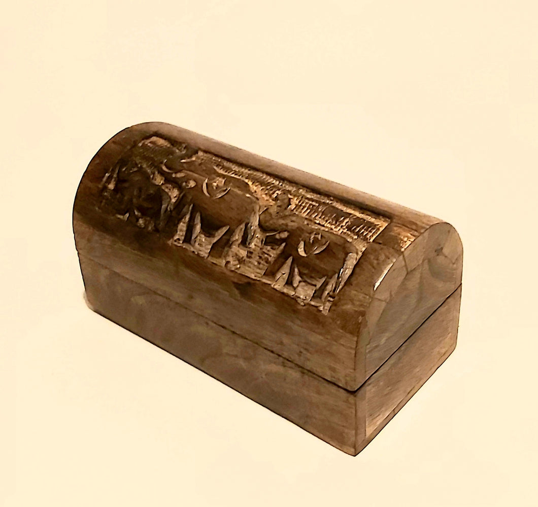 Wooden Box With Elephants Small 15x8x7cm Mango Wood Gift  Box Jewellery Box Personal Treasure wooden Box or Storage Box Dome Shape