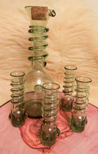 Load image into Gallery viewer, Glass Set Medieval Carafe and 4 Shot Glasses Hand Blown Glass For Liquors Spirits Special Occasions  Anniversary Family Celebrations - Arts and Beauty Ltd
