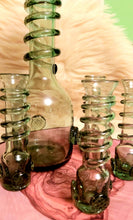 Load image into Gallery viewer, Glass Set Medieval Carafe and 4 Shot Glasses Hand Blown Glass For Liquors Spirits Special Occasions  Anniversary Family Celebrations - Arts and Beauty Ltd
