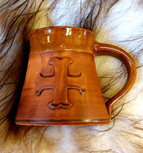 Load image into Gallery viewer, Cross Mug Tankard Medieval 15oz Handmade Ceramic Pottery Coffee Beer Cider  Cup Anniversary Christmas Present Collectible Unique Gift - Arts and Beauty Ltd
